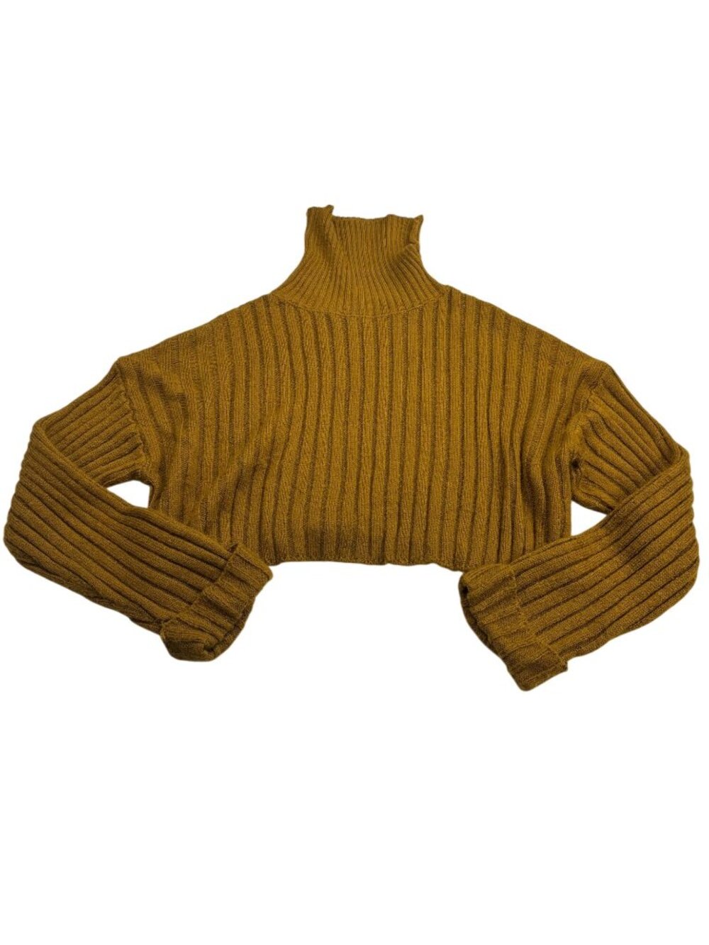 Forever 21 Womens Ribbed Knit Turtleneck Cropped Sweater Mustard L